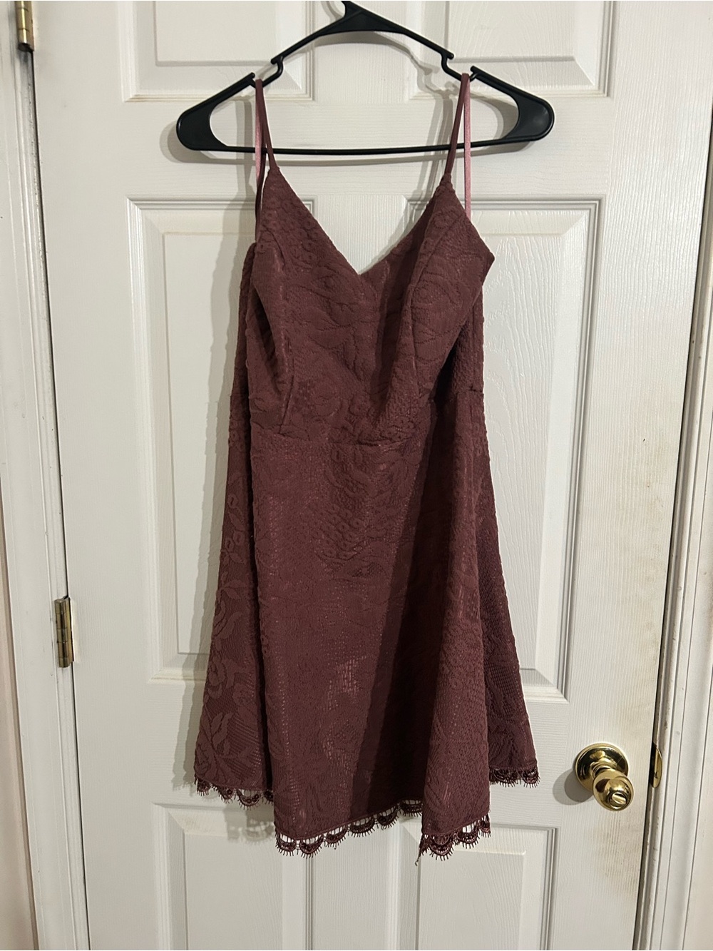 Altar'd State Mauve Lace Spaghetti-Strap Fit & Flare Dress